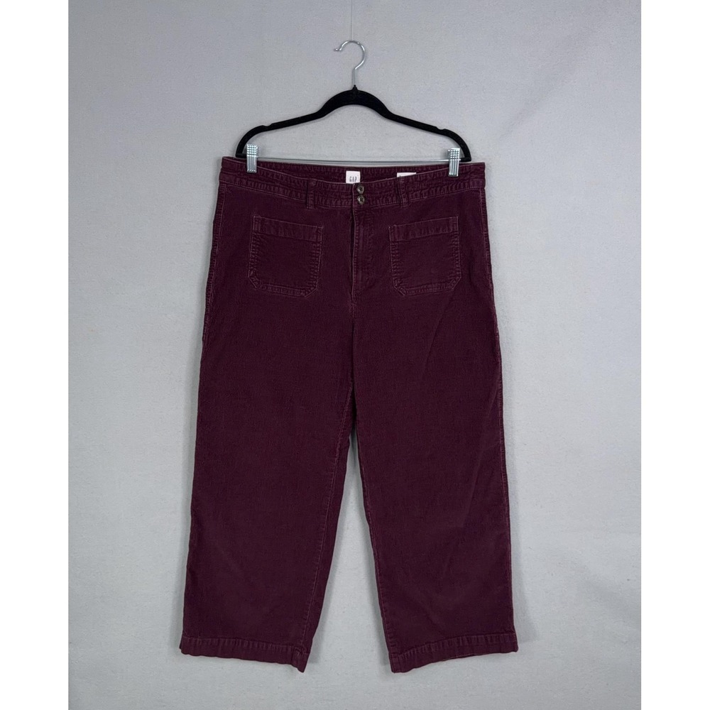 Gap Pants Womens 18 Red High Rise Wide Leg Crop Corduroy Stretch Casual Pockets